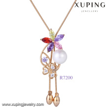 Xuping jewelry 18k gold CZ stone new pearl pendant necklace designs, natural freshwater pearl bead necklace